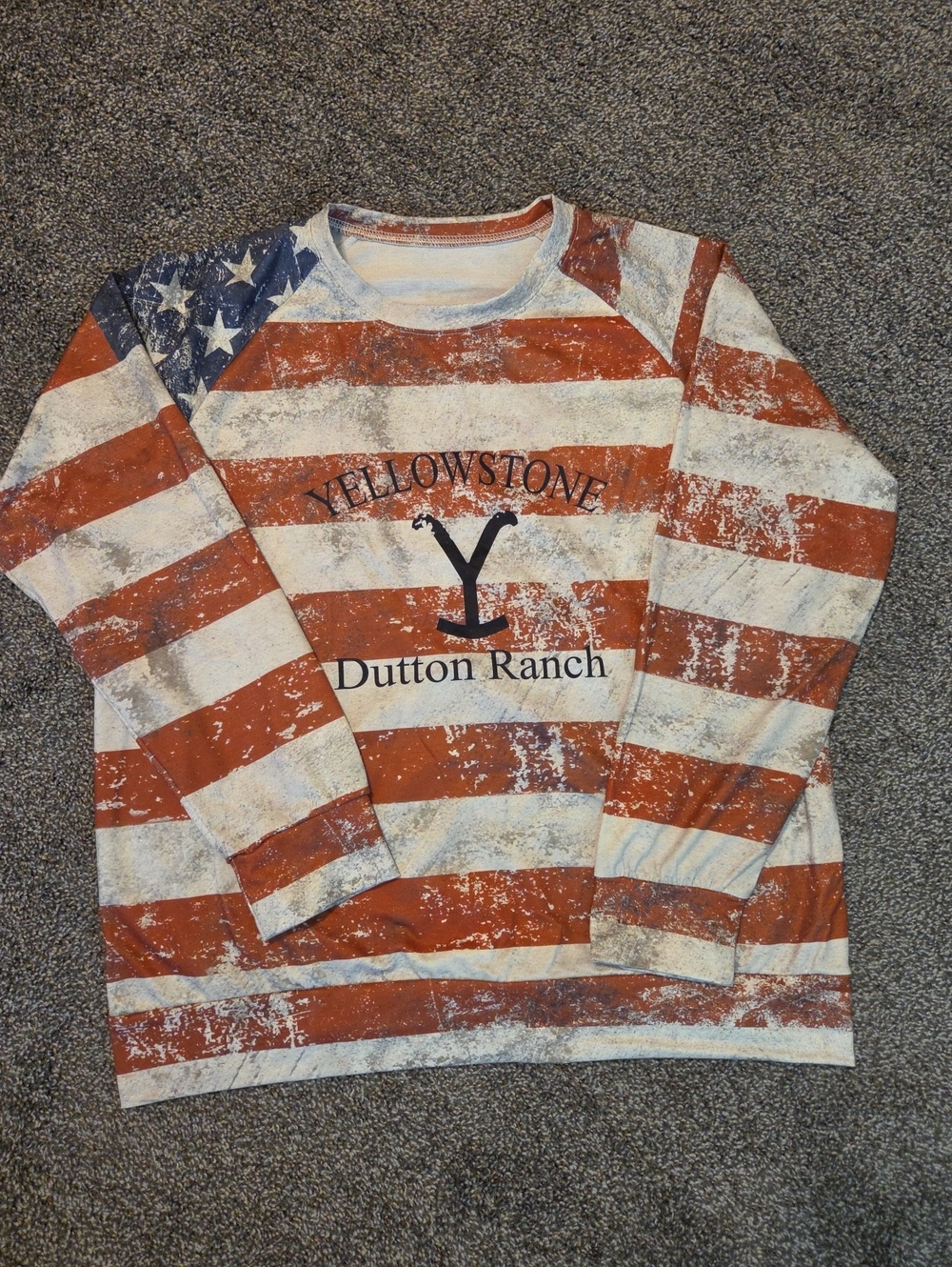 Yellowstone Dutton Ranch Long Sleeve Tee - Red & White Flag Stripe